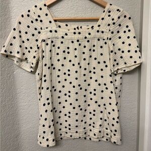 Madewell polka dot square neck linen top